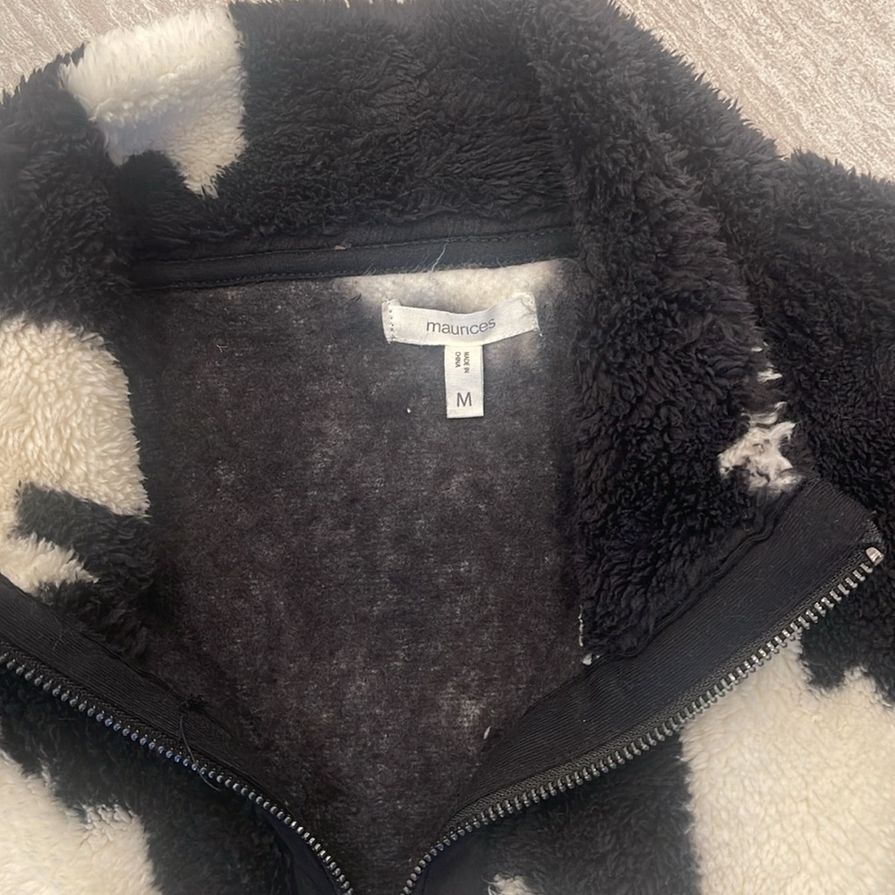 Maurices Black and White Zip Up Sweater with Geometric Pattern - Picture 2 of 3